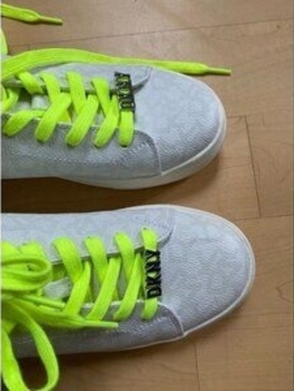 DKNY White Sneakers with Neon Yellow Laces - Picture 5 of 7